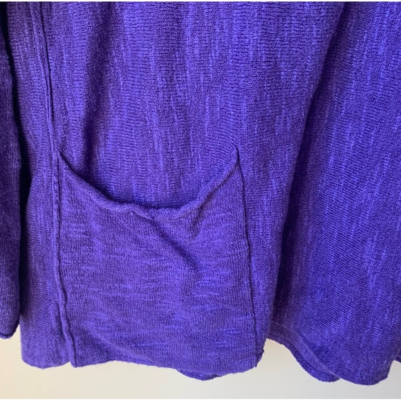 Eileen Fisher Organic linen and cotton purple crewneck sweater pockets on front - Picture 3 of 8